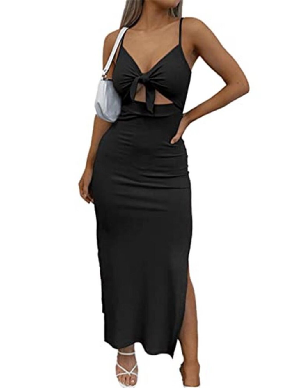 LYANER Women's Tie Knot Cut Out Sexy Maxi Dress